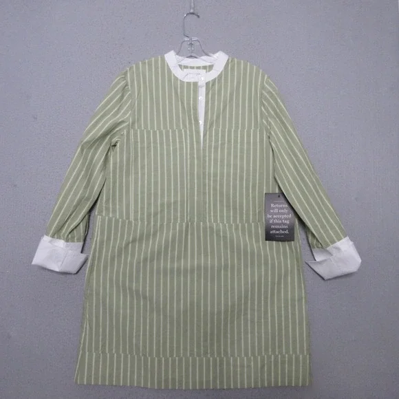 Tuckernuck Pomander Place Rohan Shirt Dress Small Green Stripe Pockets Shift NWT - Picture 2 of 13